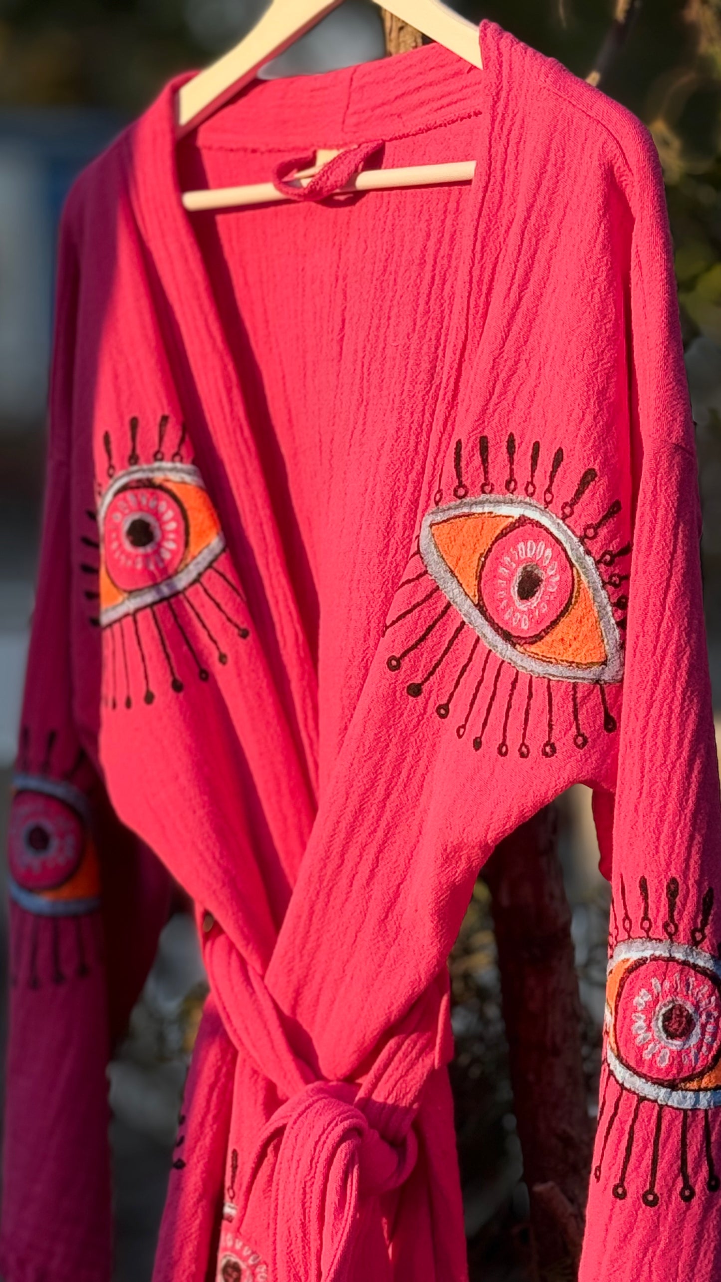 Uzun Kimono Pembe Çift kat müslin